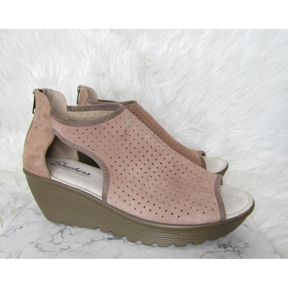 Skechers Memory Foam Parallel Beehive Suede Comfort Wedge Sandals Size 10
